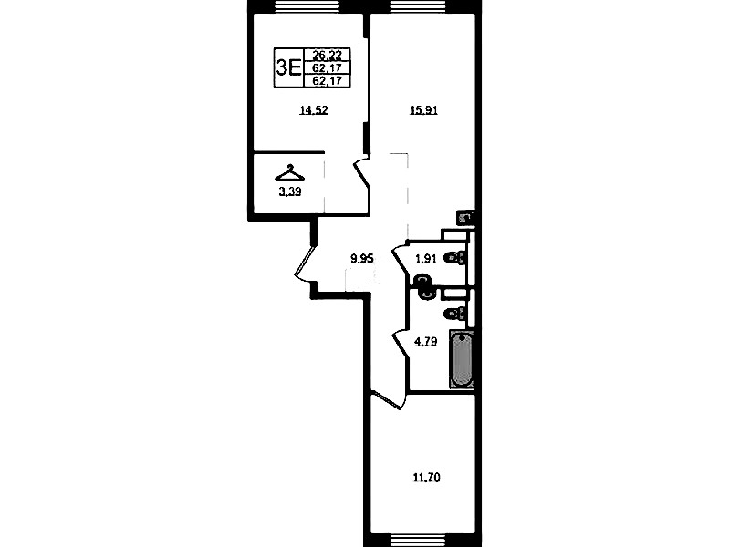 2-комнатная квартира 62.17 м², 10/12 эт., ЖК «Новые Лаврики»